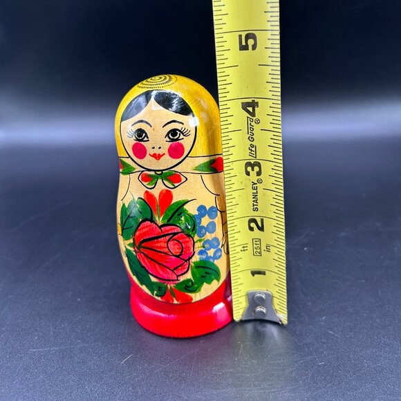 Russian Matryoshka Hand Painted Nesting Doll Set Of 5 Yellow Floral - Picture 7 of 11